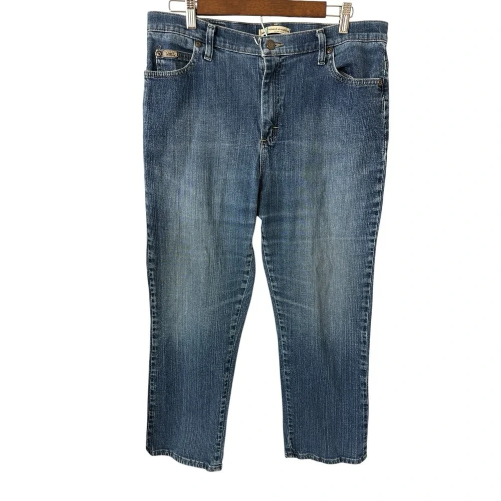 Lee Relaxed Straight Leg Jeans‎ Womens 16W Dark Blue Stretch Denim 34x29